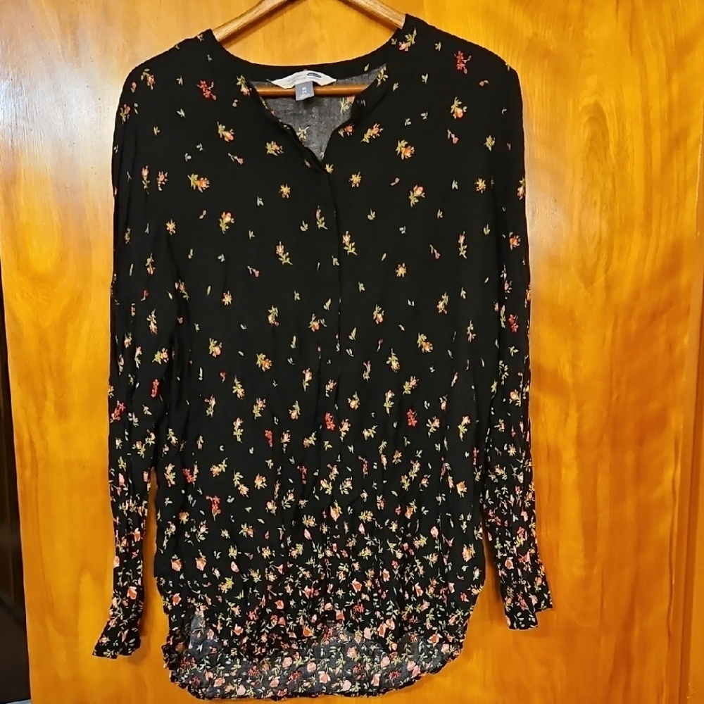 Old Navy Black Tunic with Mandarin Collar and Relaxed Fit